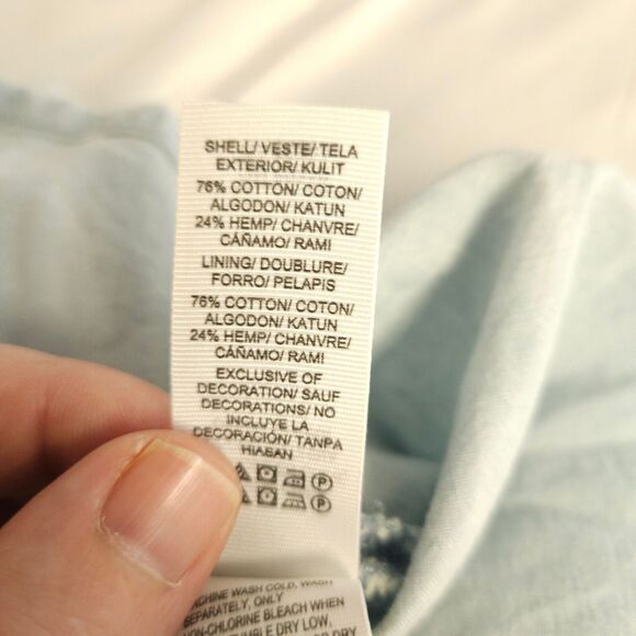 Lucky Brand Womens Large Blue Shrred Button Front Chambray Crop Top Shirt - Picture 4 of 8